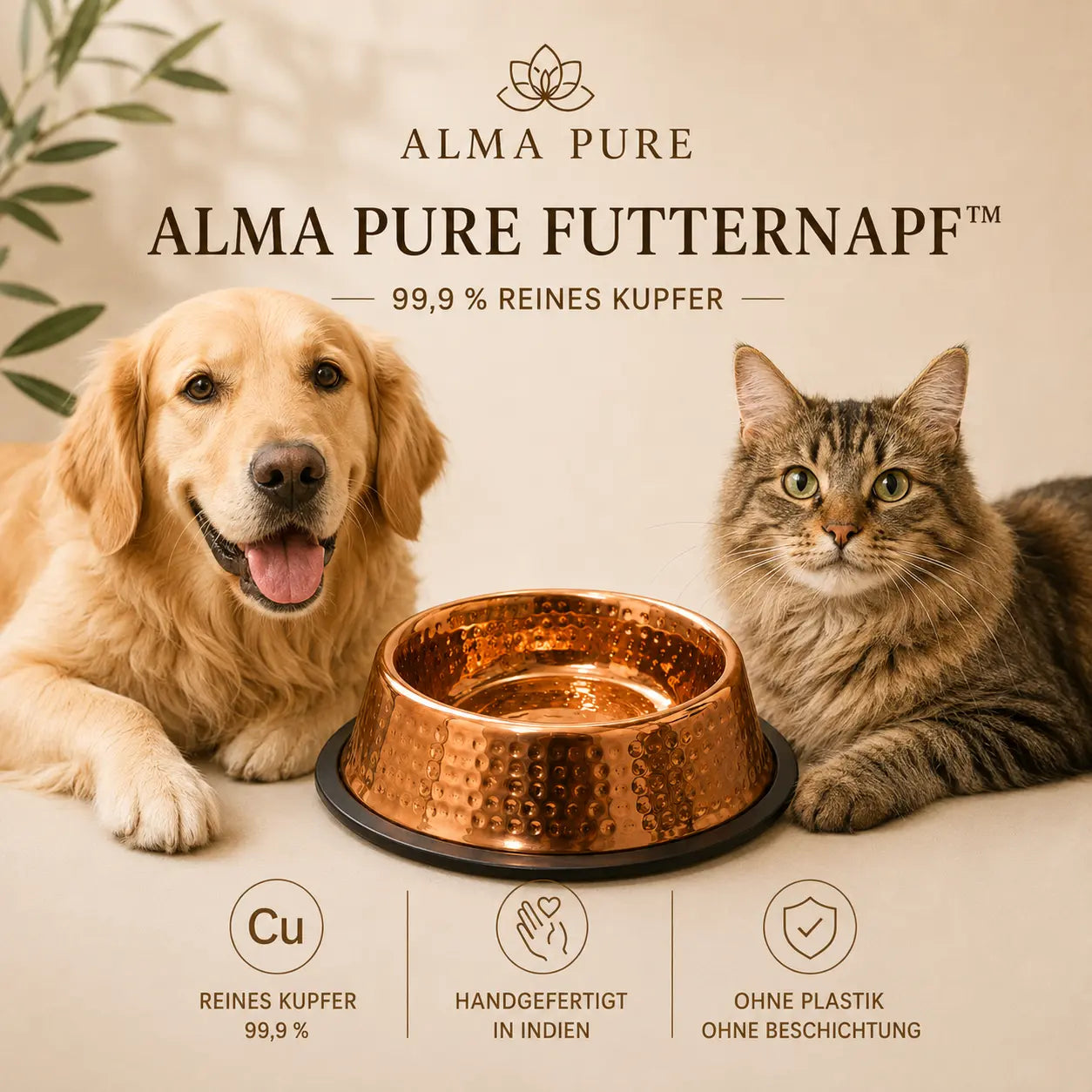 Alma Pure™ Napf aus 99,9 % reinem Kupfer für Hunde und Katzen