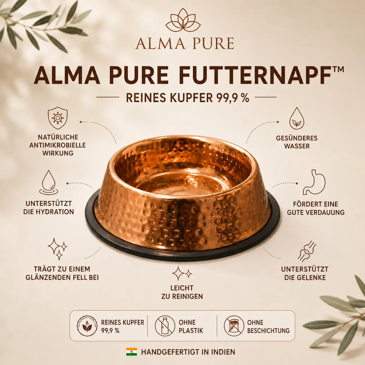 Alma Pure™ Napf aus 99,9 % reinem Kupfer für Hunde und Katzen