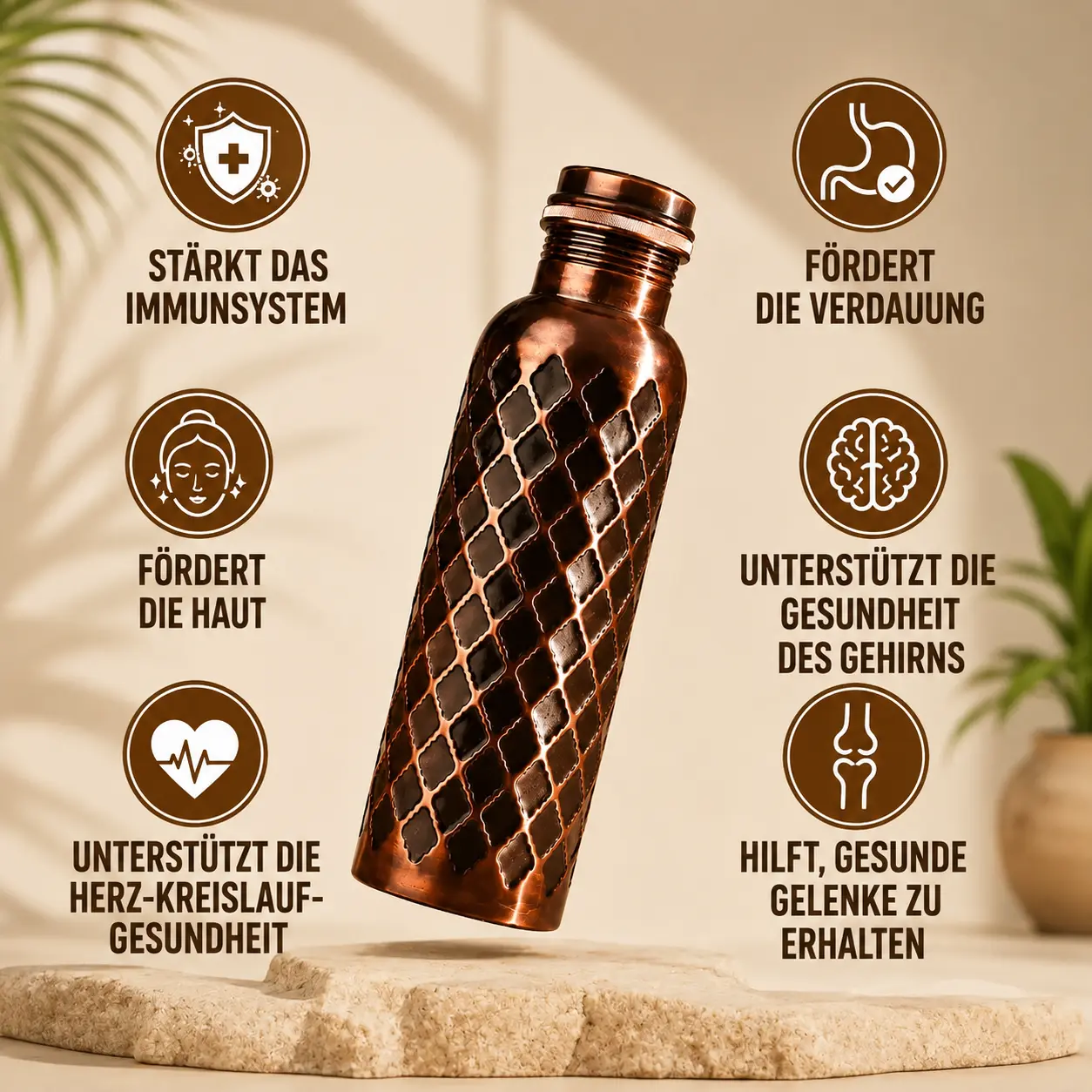 Alma Pure - Diamond-Kupferflasche – 99,9 % massives Reinkupfer