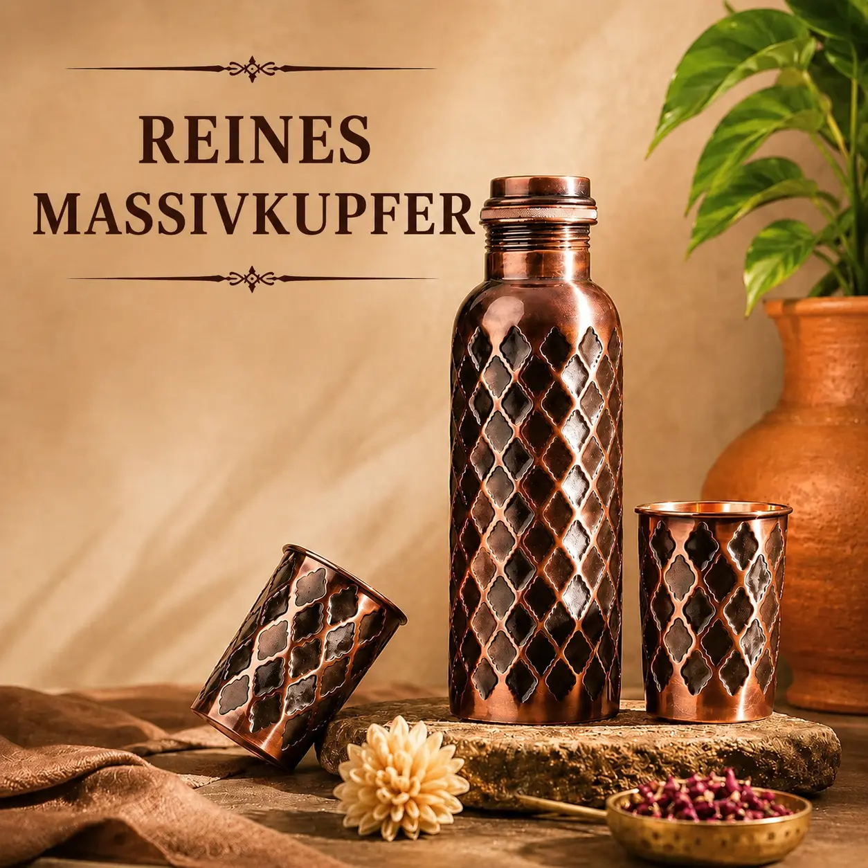 Alma Pure - Diamond-Kupferflasche – 99,9 % massives Reinkupfer