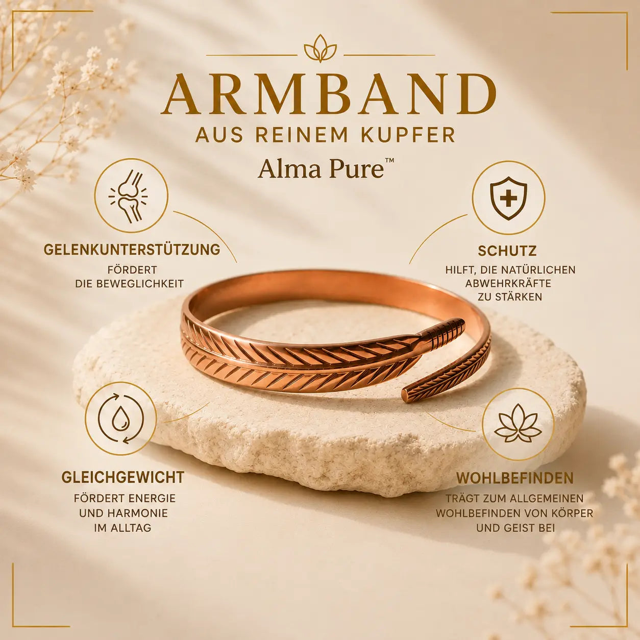 Alma Pure™ – LEBENSBLATT-Kupferarmband