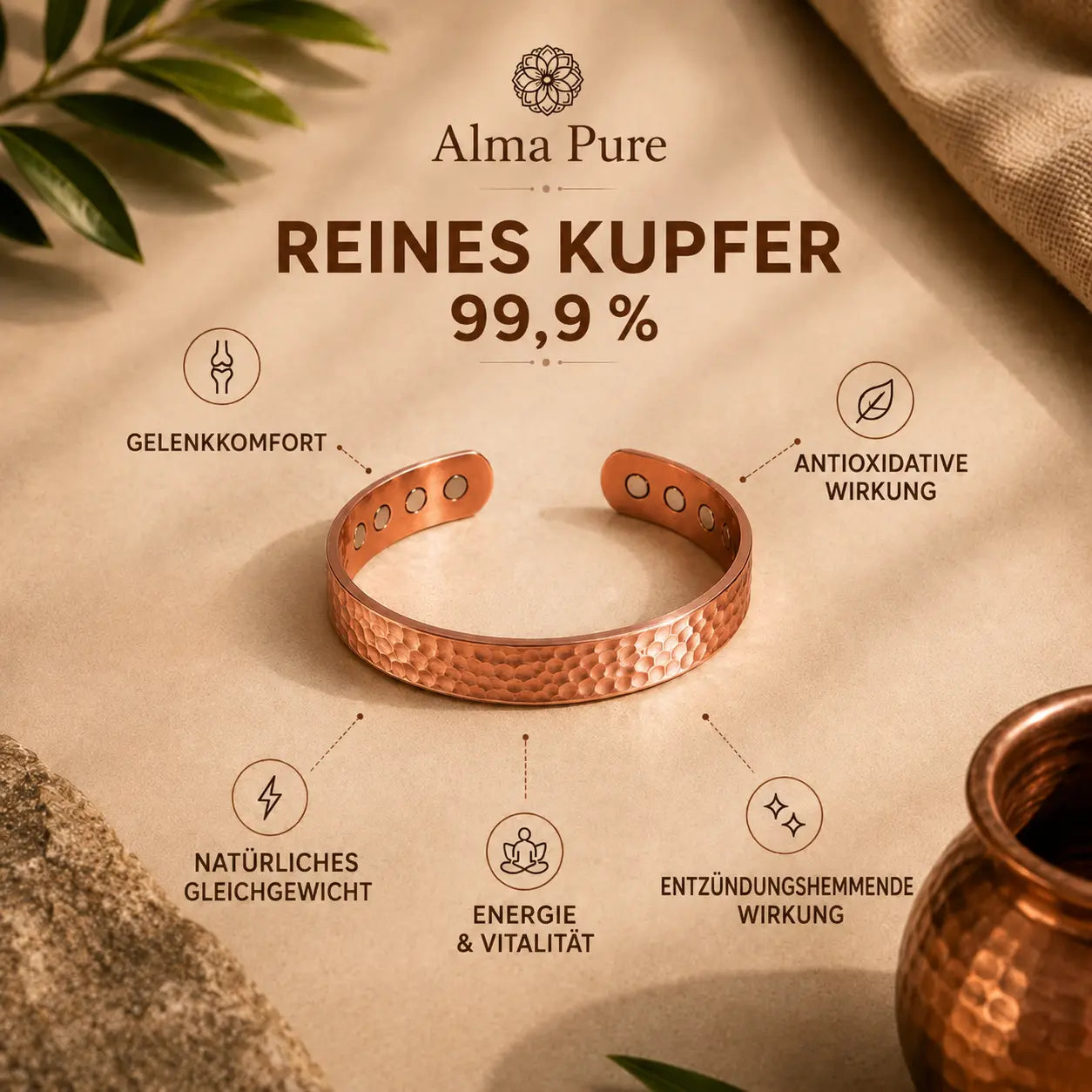 Alma Pure™ HERITAGE – Gehämmertes Kupferarmband