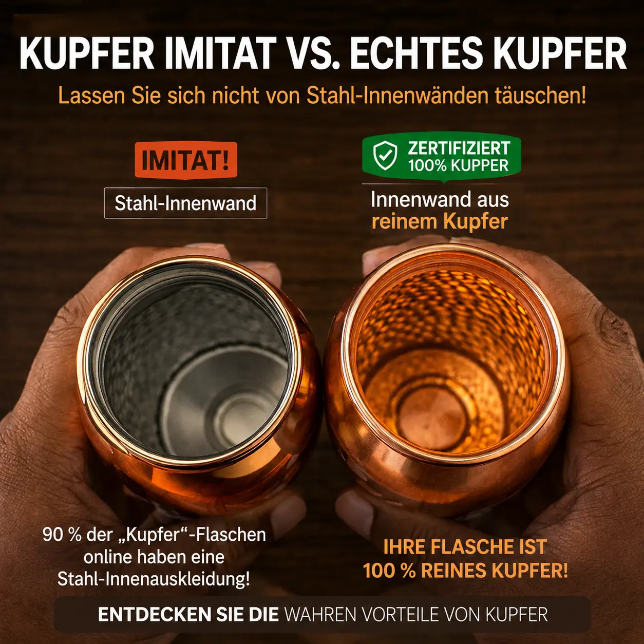Alma Pure™- Kupferflasche Natuerlich Gereinigtes Wasser Plastikfrei