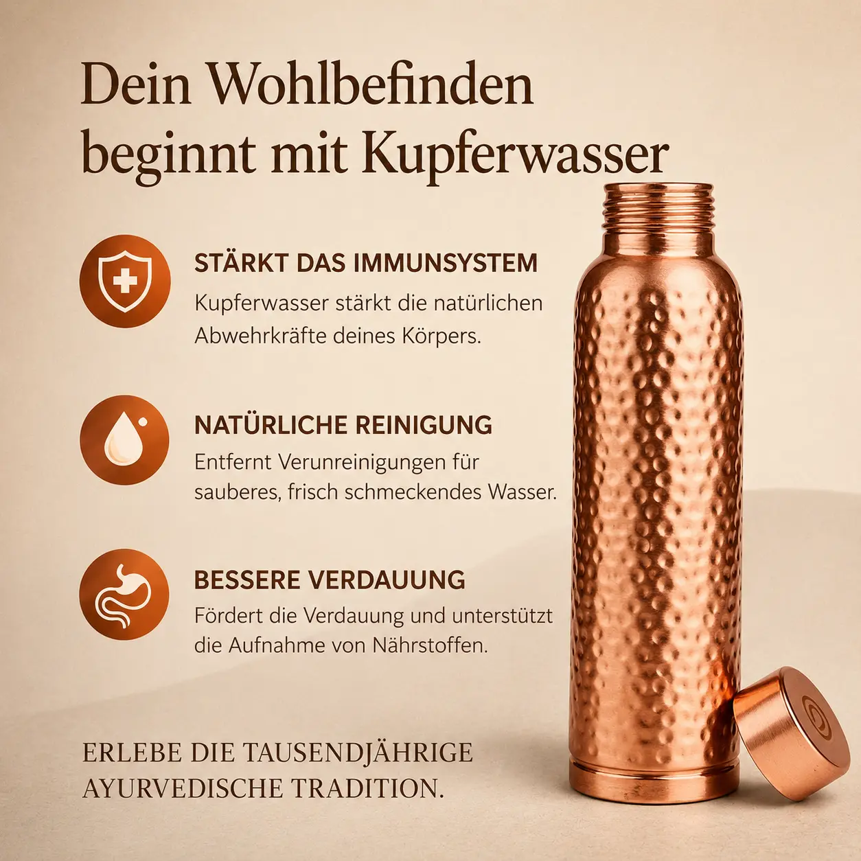 Alma Pure™- Kupferflasche Natuerlich Gereinigtes Wasser Plastikfrei