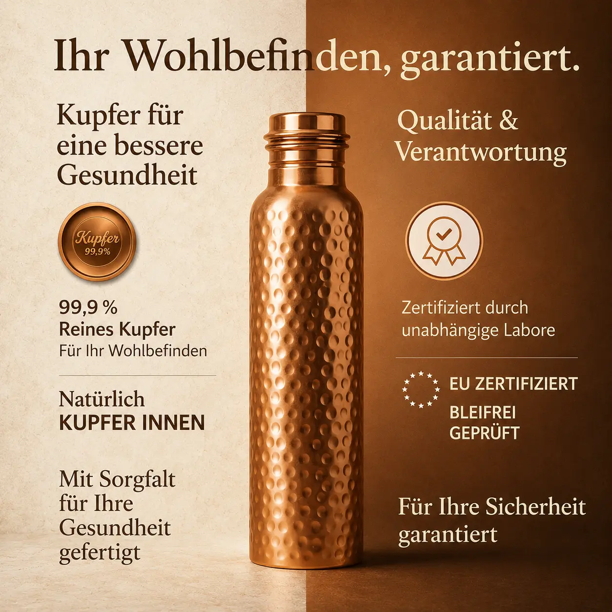 Alma Pure™- Kupferflasche Natuerlich Gereinigtes Wasser Plastikfrei