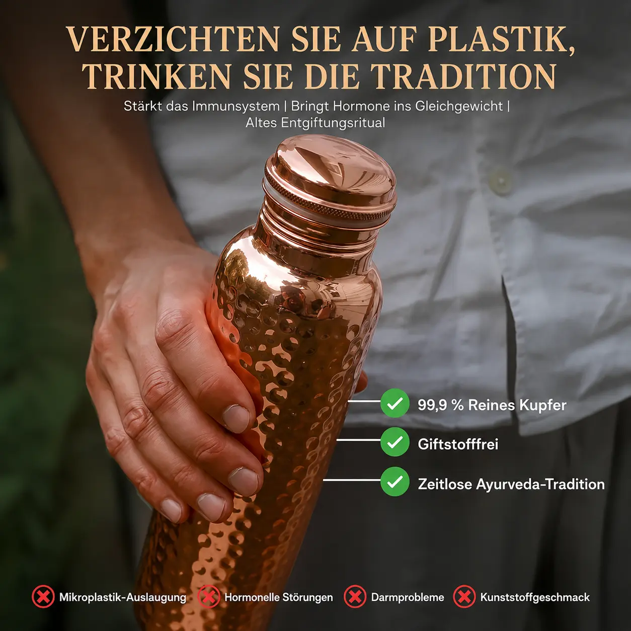 Alma Pure™- Kupferflasche Natuerlich Gereinigtes Wasser Plastikfrei