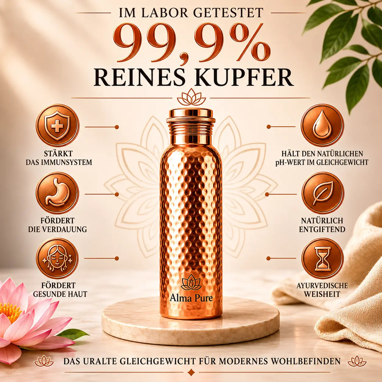 Alma Pure™ – Kupferflasche aus massivem Kupfer – Heritage Edition