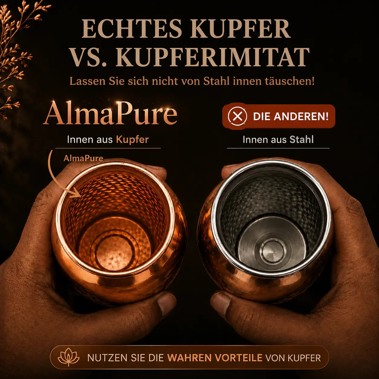 Alma Pure™ – Kupferflasche aus massivem Kupfer – Heritage Edition