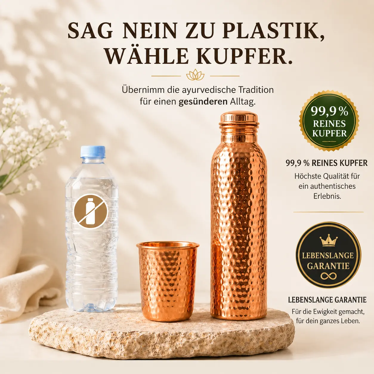 Alma Pure™- Kupferflasche Natuerlich Gereinigtes Wasser Plastikfrei